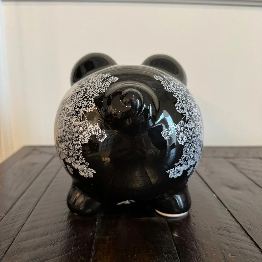 Target Black Floral Ceramic Piggy Bank White Botanical Glossy 065160130 2009